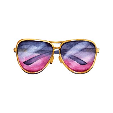 Beyaz arka plan üzerinde trendy renkli moda güneş gözlüğü izole suluboya illüstrasyon