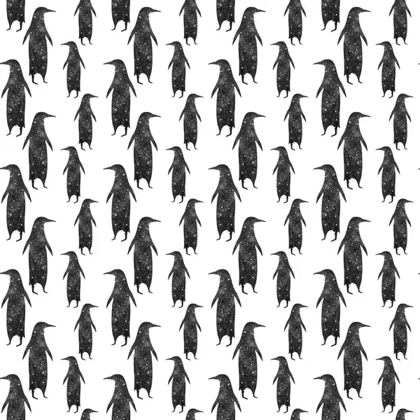 Bezszwowe pingwiny wzór. Czarno-białe tło. — Zdjęcie stockowe