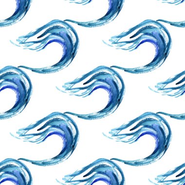 Deniz dalgası Dikişsiz desen. Soyut suluboya el çizilmiş illüstrasyon, beyaz arka planda Izole