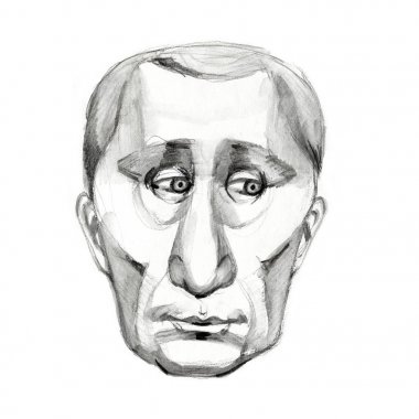 Rusya, 1 Nisan 2019: Rusya Devlet Başkanı Vladimir Putin'in karikatürü. Elle çizilmiş illüstrasyon.