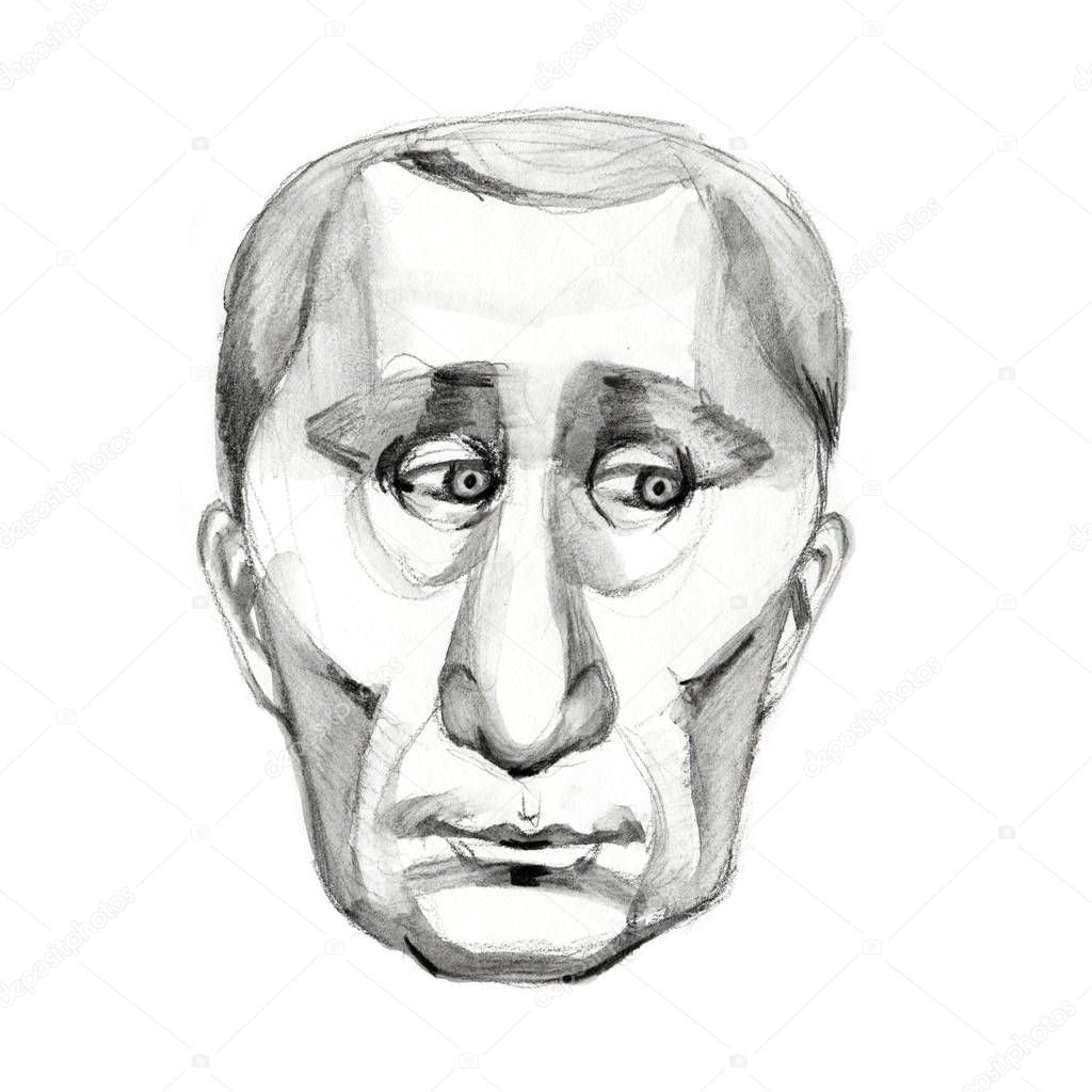 RUSSIA, April 1, 2019: Caricature of Russian President Vladimir Putin. Hand drawn illustration