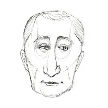 Rusya, 1 Nisan 2019: Rusya Devlet Başkanı Vladimir Putin'in karikatürü. Elle çizilmiş illüstrasyon.