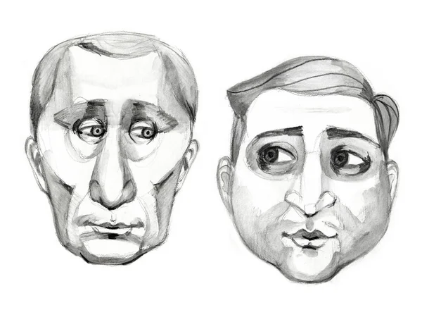 Charkiw, Ukraine - 21. April 2019: Porträts des ukrainischen Präsidenten Wladimir Putin und des russischen Präsidenten Wladimir Putin. — Stockfoto