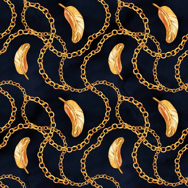 Gold chains seamless pattern. jewelry background. luxury illustration. — Stock Photo, Image