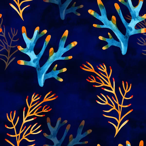 Sömlöst mönster med undervattensliv objekt. Marine design-Shell, Sea Star. Akvarell handritade målning illustration. Element för affischer, gratulationskort. — Stockfoto