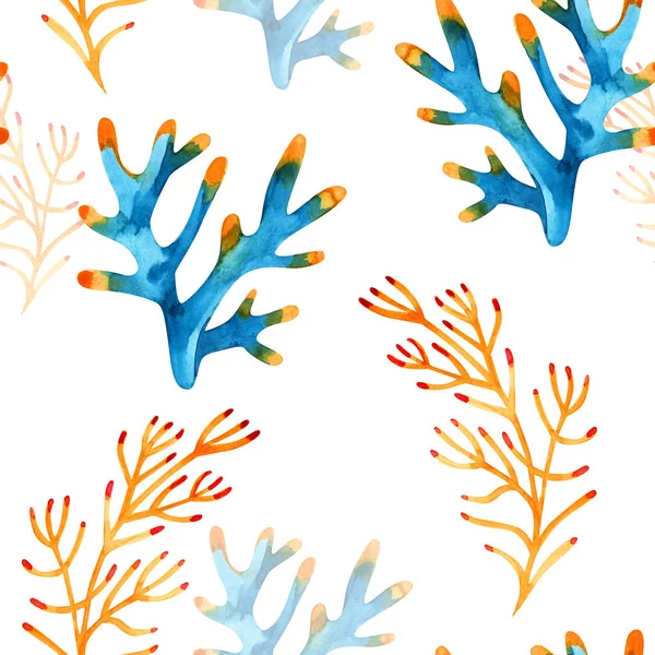 High quality watercolor seamless pattern with underwater life objects. It can be used for wallpaper, background, print, textile design, wrapping paper, cover. — Stock Photo, Image