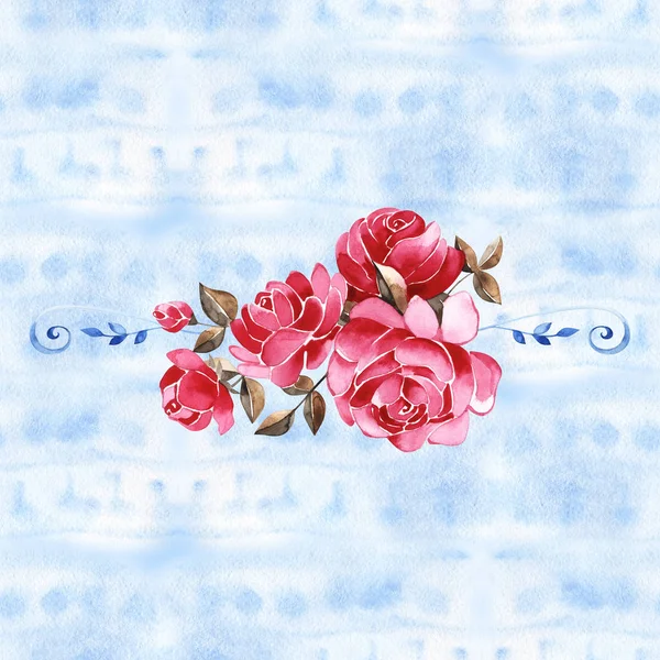 Aquarel bloemen. Floral illustratie, blad en knoppen. Botanische samenstelling voor bruiloft of wenskaart. tak van bloemen - abstractie rozen, Hortensia — Stockfoto