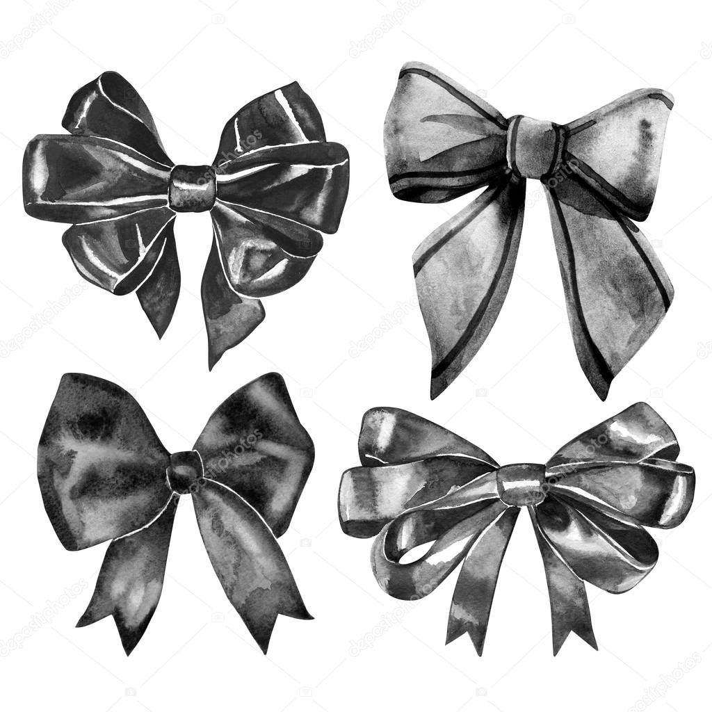 Style Black silk ribbon bow isolated on the white background