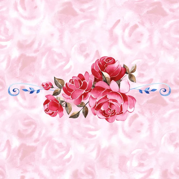 Akvarell koszorú a rózsa. Kézzel festett virágos körkeret izolált fehér alapon. — Stock Fotó