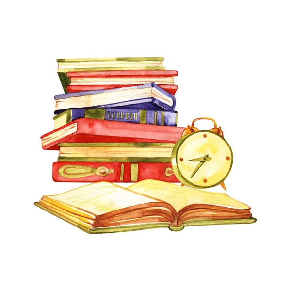 Aquarell Vintage Books Illustration. Grußkarte im Retro-Stil — Stockfoto