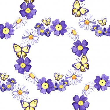 Papatyalar, kır çiçekleri, yaz baskı ile suluboya çiçek dikişsiz desen