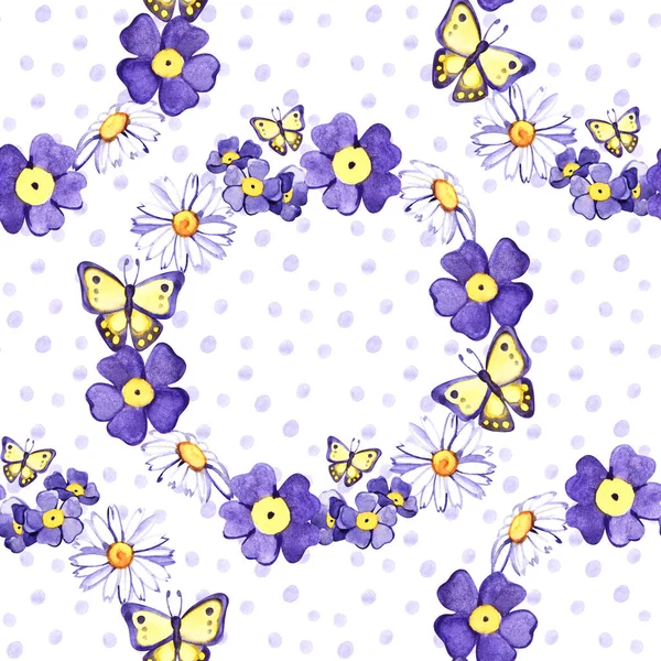 Seamless background with watercolor forget-me-not. Beautiful pattern. Summer, cute, sky blue little flowers. Hand painted. Raster illustration. Perfect for wrapping paper, decor, textile, web design — Stock Photo, Image