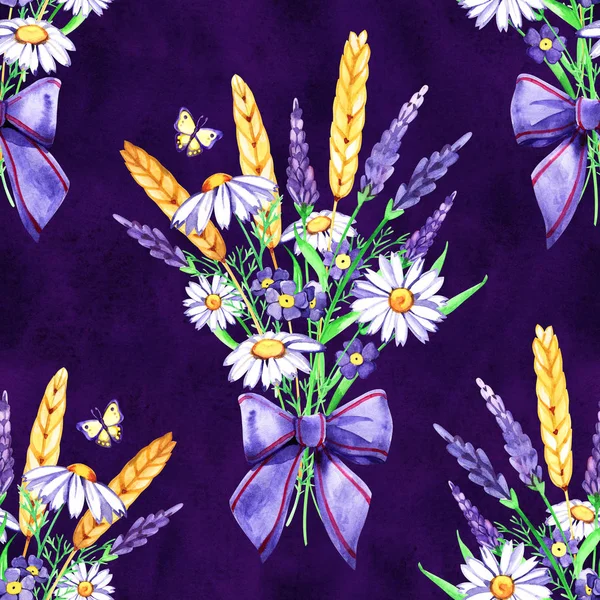 Bezproblémové letní květinové vzory. Pozadí malované akvarel. — Stock fotografie