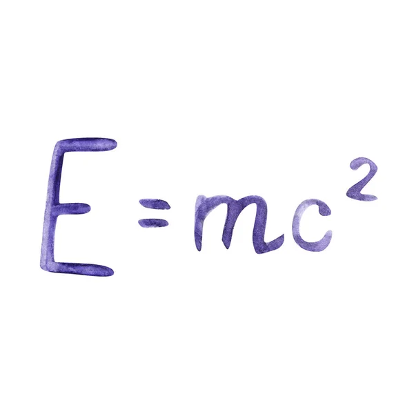 Illustrazione ad acquerello disegnata con formula. La famosa formula E mc2. Formula che esprime l'equivalenza di massa ed energia . — Foto Stock