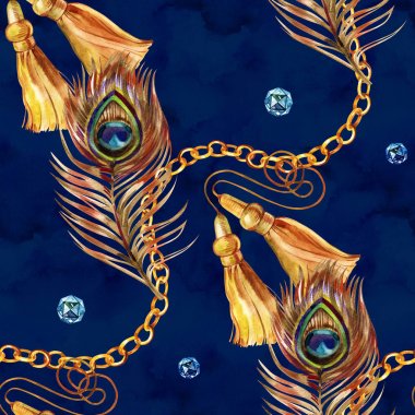 Sulu Boya Dikişsiz desen takı zincir ve çok renkli gemstones.