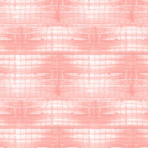 水彩条纹。方格无缝模式。粉红色格子织物纹理. — 图库照片