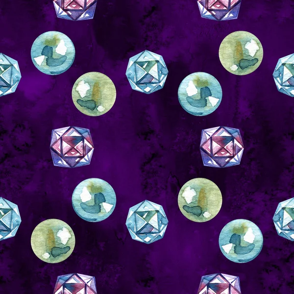 Aquarel parel kralen patroon. Diamond luxe sieraden. rijkdom naadloze achtergrond — Stockfoto