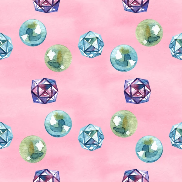 Acuarela patrón de perlas. joyas de lujo de diamantes. riquezas sin fisuras fondo — Foto de Stock