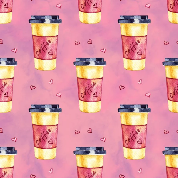 Watercolor seamless pattern. Coffee hand painted illustration. Perfect for apparel, fabric, textile.