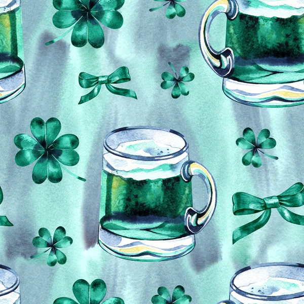 Seamless wallpaper with clover leaves trefoils for Saint Patrick day — Stock Photo, Image