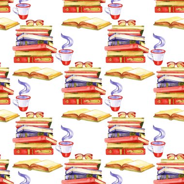 Güzel Bir An: Okuma Kitap ve İçme Kahve Dijital Sanat, Kavram İllüstrasyon, Gerçekçi ve Soyut Fikirler.Dikişsiz desen.