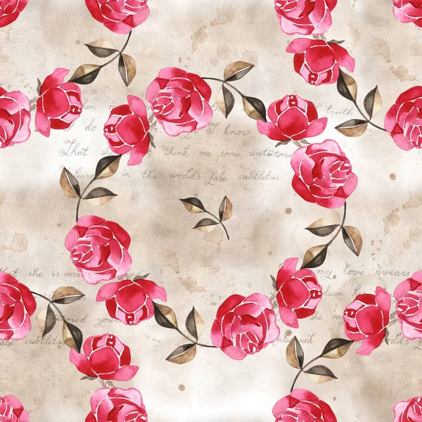 Aquarell-Blumenmuster mit sanft rosa Englischen Rosen und Frühlingsblumen. Nahtloses Vintage-Muster. — Stockfoto