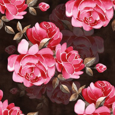 Parlak şakayık ve yeşillik buketleri ile suluboya elle çizilmiş güzel sorunsuz desen