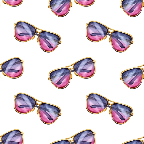 Watercolor seamless pattern with sunglasses. Summer abstract background — Stock Photo, Image