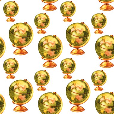 Okula dönüş tesulu okul küresi ile dikişsiz desen.