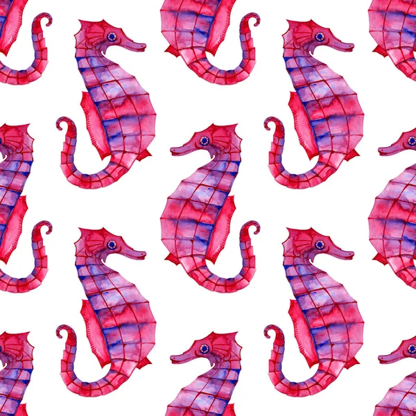 수채화 해마 매끄러운 패턴. 수중 세계 이미지입니다. 수채화 손 그린 일러스트. — 스톡 사진