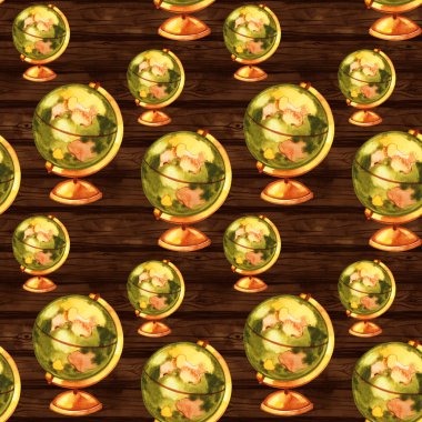 Vintage suluboya küre dikişsiz desen. Okula dönüş illüstrasyonu.