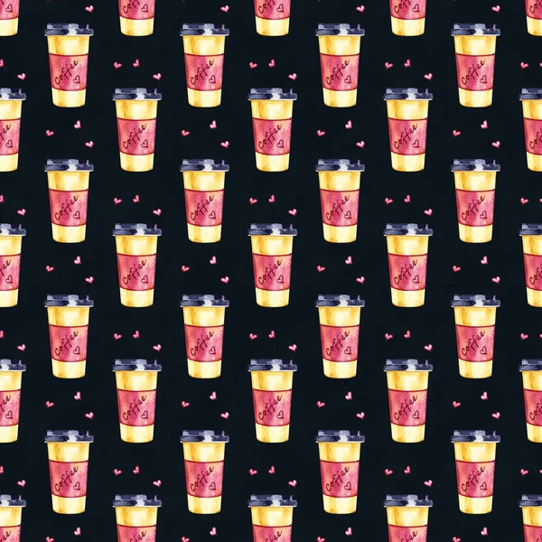 Watercolor seamless pattern. Coffee hand painted illustration. Perfect for apparel, fabric, textile.