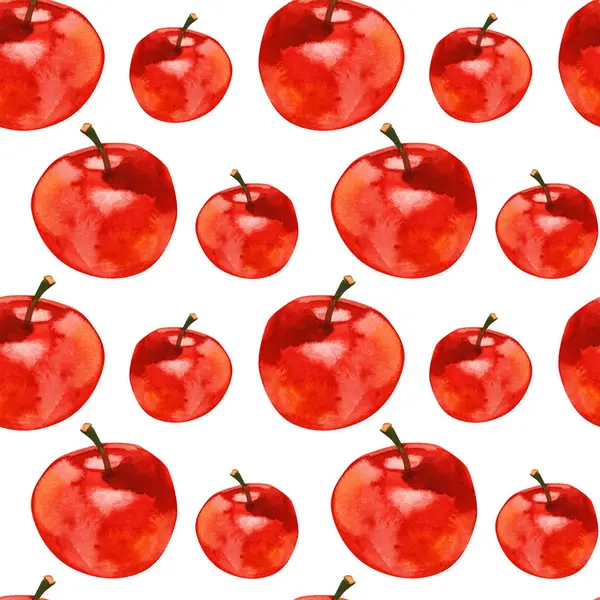 Kırmızı elma ile suluboya dikişsiz desen, El çizim illüstrasyon. — Stok fotoğraf