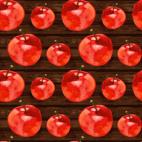 Ζωγραφική χωρίς ραφές με κόκκινα μήλα, εικονογράφηση χεριού. — Φωτογραφία Αρχείου