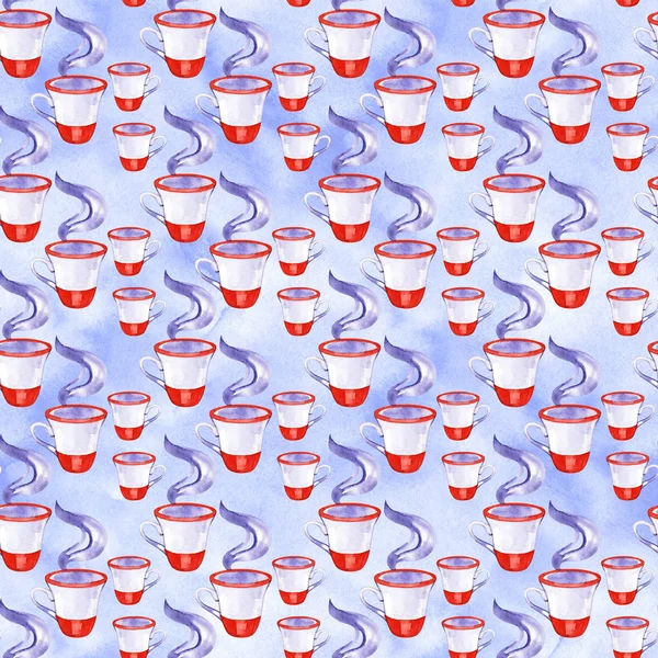 Akvarell zökkenőmentes mintázata színes csésze tea. — Stock Fotó