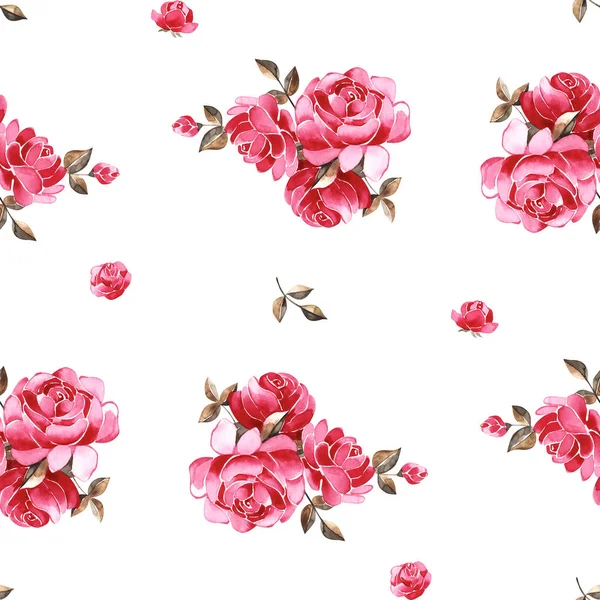 Watercolor floral pattern with gently pink English rose and spring flowers. Vintage seamless pattern. — Stock Photo, Image