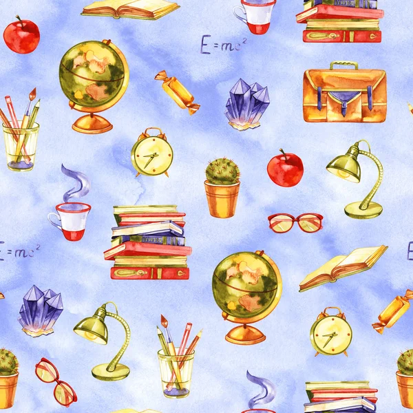 Watercolor colorful pencils seamless pattern in retro style. — Stock Photo, Image