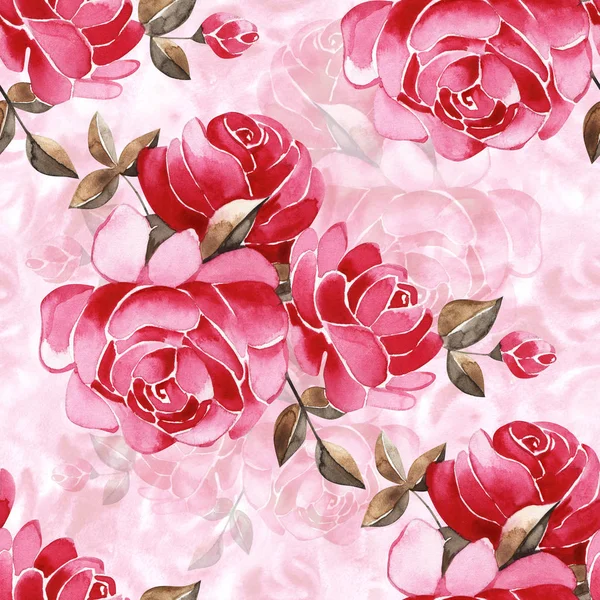 Aquarel bloemmotief met zacht roze Engels Rose en lente bloemen. Vintage naadloze patroon. — Stockfoto