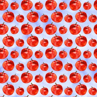 Kırmızı elma ile suluboya dikişsiz desen, El çizim illüstrasyon.