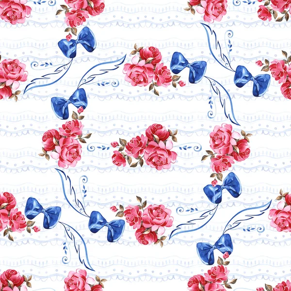 Tapeta s modrou akvarovou krajkou. Květinové bezešvé vzory. Dekorativní botanický vzor. Světle modrá Indonéská batika. Design pro tkaniny, textilní, krycí, balicí papír, záclony — Stock fotografie