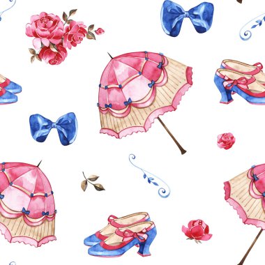 Parlak şakayık ve yeşillik buketleri ile suluboya elle çizilmiş güzel sorunsuz desen