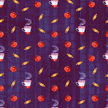 Çay ile renk bardak suluboya dikişsiz desen.