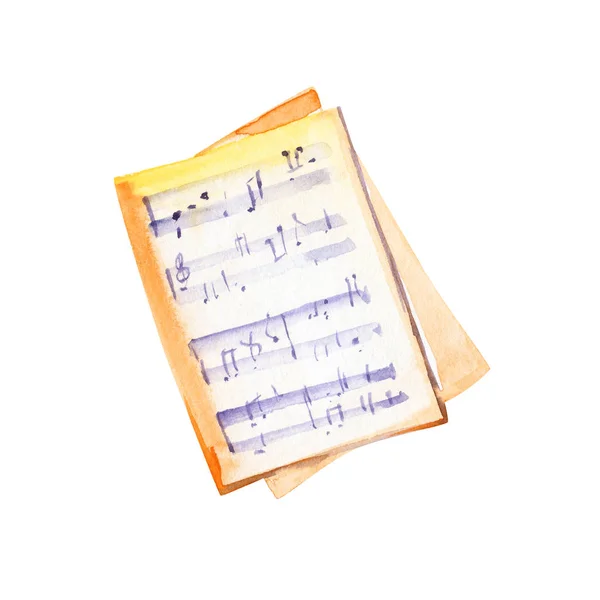 Suluboya illüstrasyon beyaz arka plan üzerinde müzik notaları izole — Stok fotoğraf