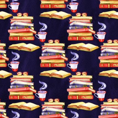 Güzel Bir An: Okuma Kitap ve İçme Kahve Dijital Sanat, Kavram İllüstrasyon, Gerçekçi ve Soyut Fikirler.Dikişsiz desen.