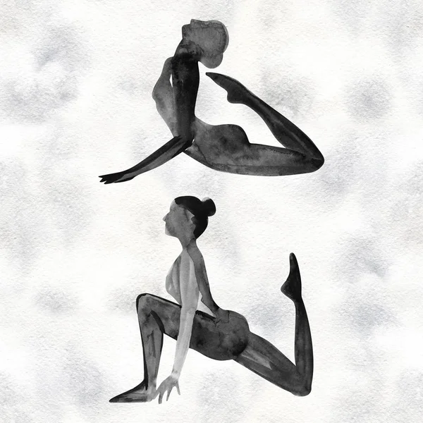 Posa yoga ad acquerello. Asana. Stile di vita sano e relax . — Foto Stock