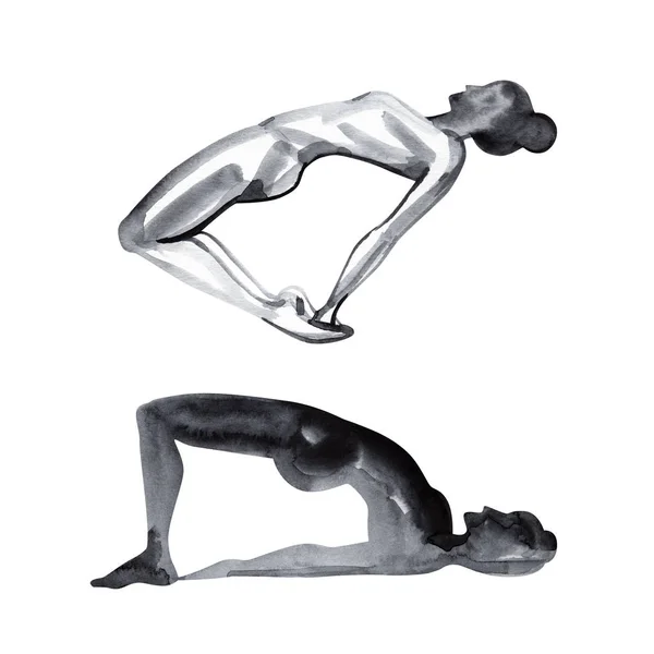 Akvarell yoga pose. Asana. Hälsosam livsstil och avkoppling. — Stockfoto