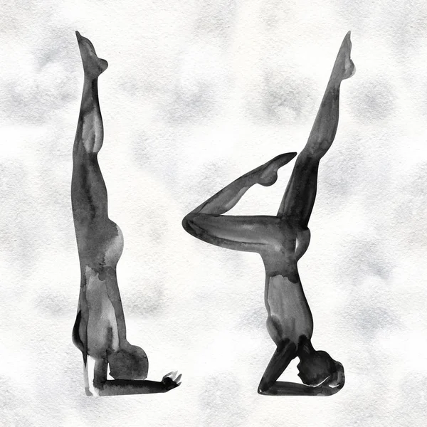 Praticare yoga, relax e meditazione. Silhouette acquerello . — Foto Stock