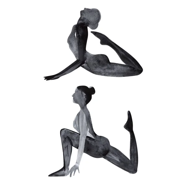 Aquarel yoga pose. Asana. Gezonde levensstijl en ontspanning. — Stockfoto