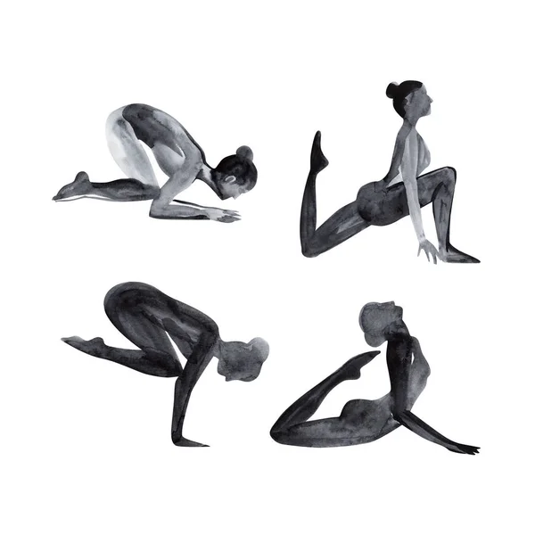 Posa yoga ad acquerello. Asana. Stile di vita sano e relax . — Foto Stock