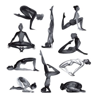 Suluboya Yoga poz. Asana. Sağlıklı yaşam tarzı ve rahatlama.